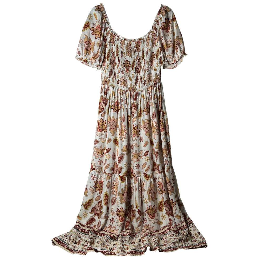 Zesica Floral Smocked Scoop Neck Puff Sleeve Maxi Dress Small NWT